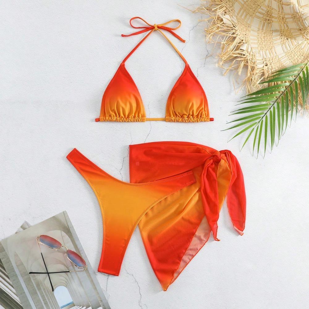 

Пляжные купальники европейский и американский сексуальный купальник женский бикини с разрезом на шее комплект из трех частей L красный