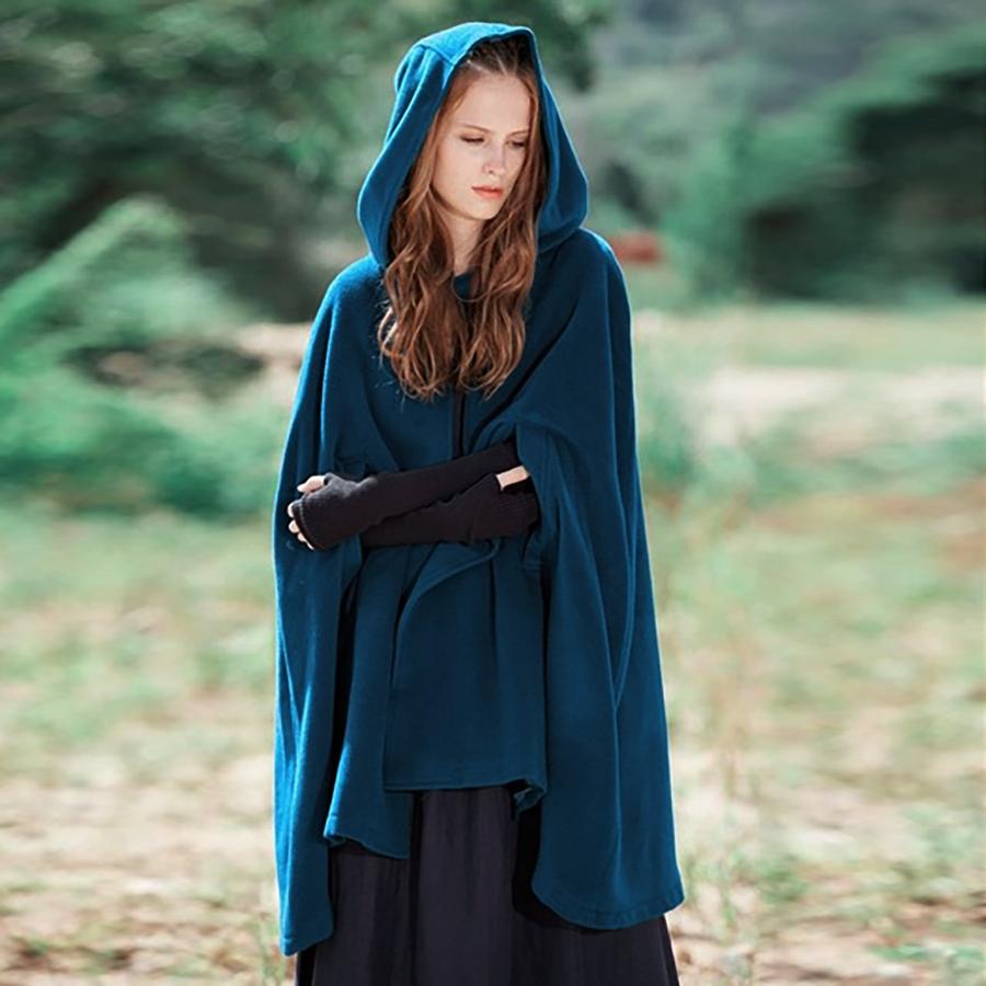 Fall Winter Women's Punk Loose Hood Button Wool Coat Over Size for Women,