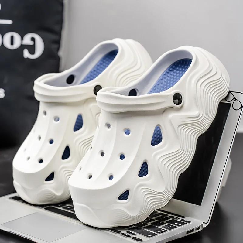 

Thick Bottom Sandals Men Women Black White Slippers Outdoor Fashion Pearl Luxurious Diamond DIY Garden Sandals Clogs Water Shoes 44-45 білий