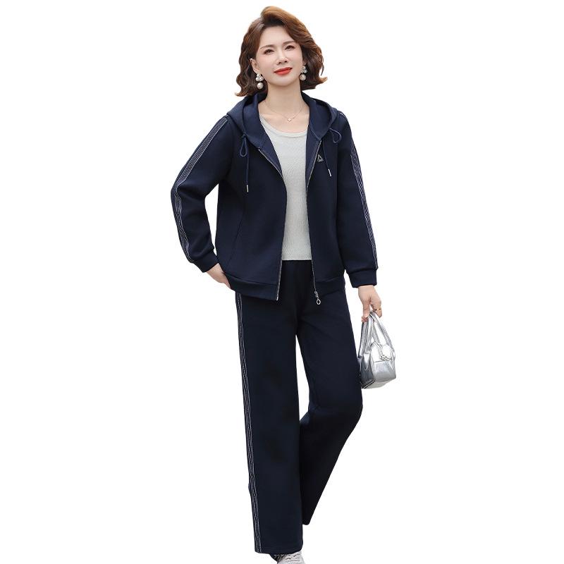 Mom's Spring & Autumn 2026 Women's Casual Hooded Two-Piece Sportswear Set - Ideal for Middle-aged and Elderly