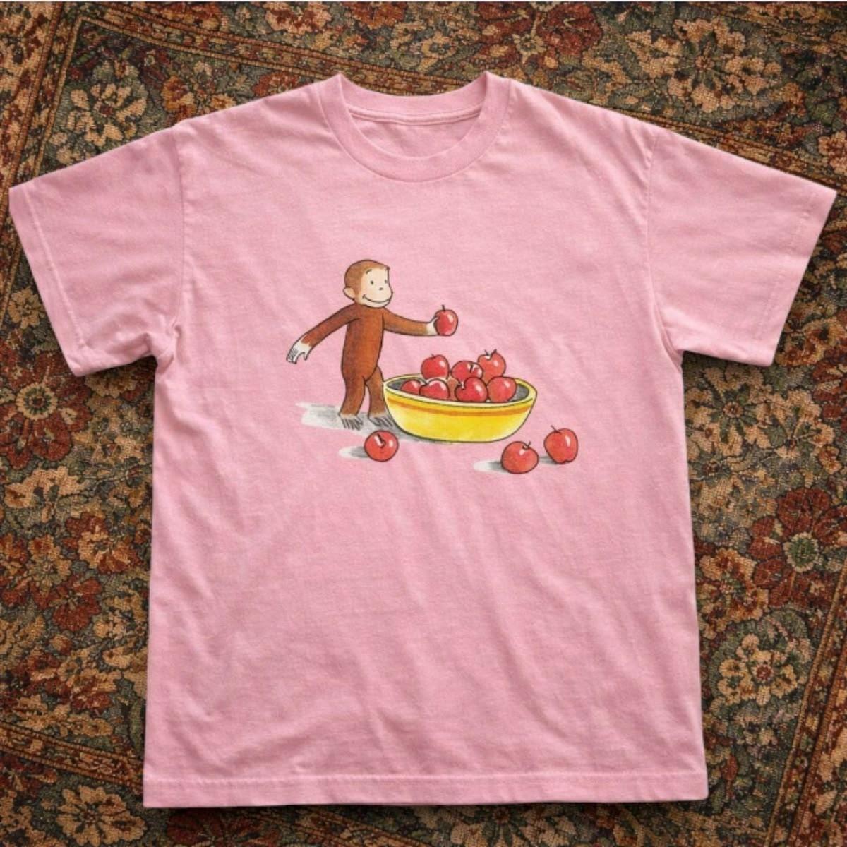 Curious George Apple Cartoon Retro Unisex T-shirt S-5XL XL