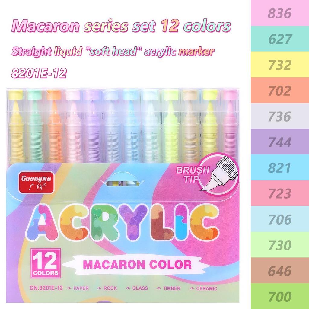 12pcs Brush Acrylic Marker Pens Set Skin Tone & Macaron Colors Direct Liquid Soft Head for Illustration Drawing Painting