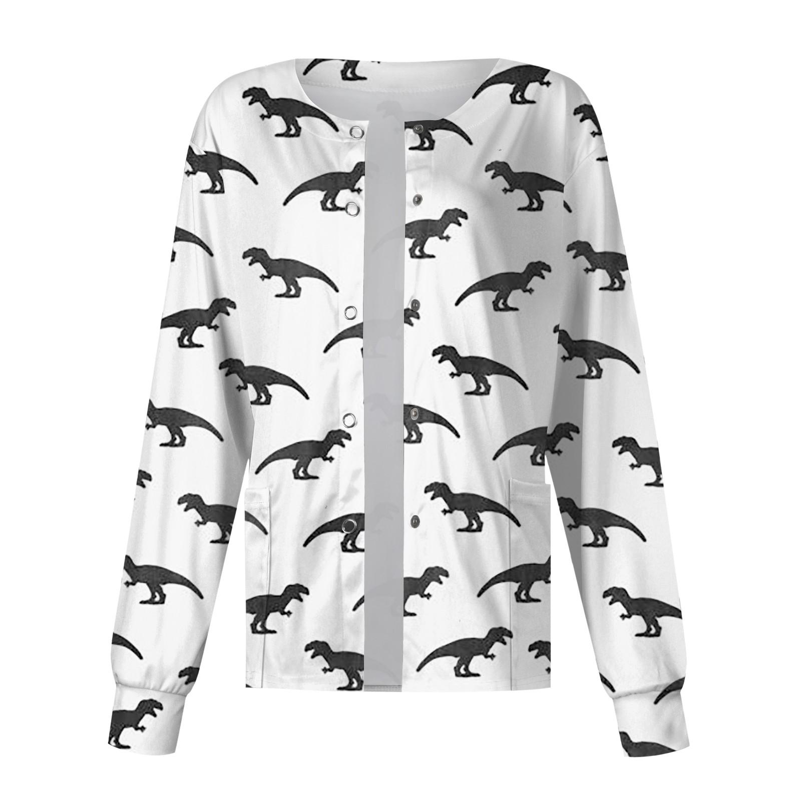 Женский однобортный защитный комбинезон с длинным рукавом и рисунком динозавра — фото 3