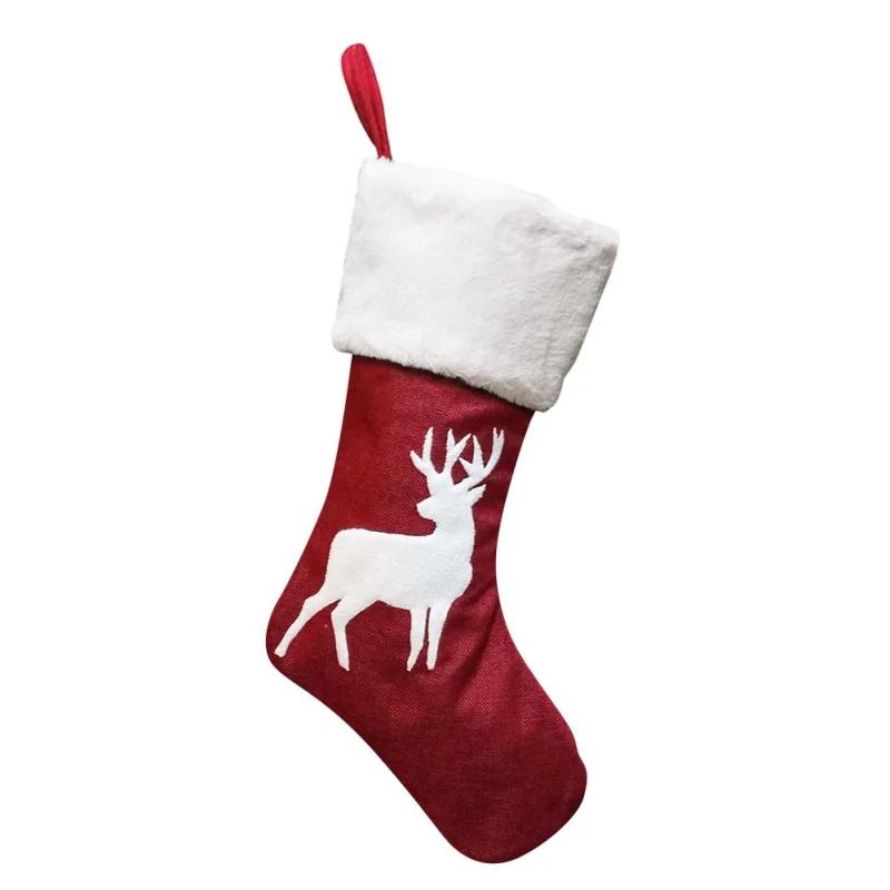 Cute Christmas Stockings Socks Fireplace Hanging Stockings Plush Personalized Home Party Decoration with Snowman Santa Elk Bear