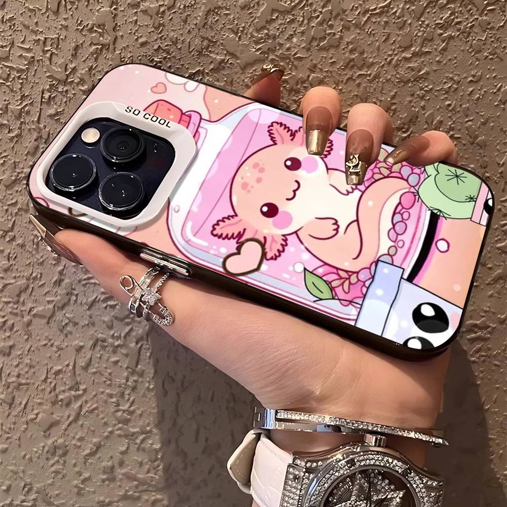 Cartoon Axolotl Cute Phone Case For IPhone 17 16 15 14 11 12 13 Pro Max Plus Pro Colored Silver Cover