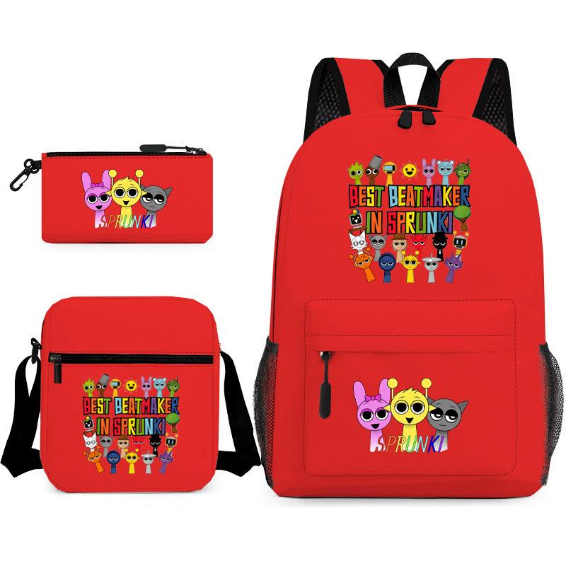 New Rhythm Box Student School Bag Three-piece Set, Casual Backpack Crossbody Bag Pencil Bag