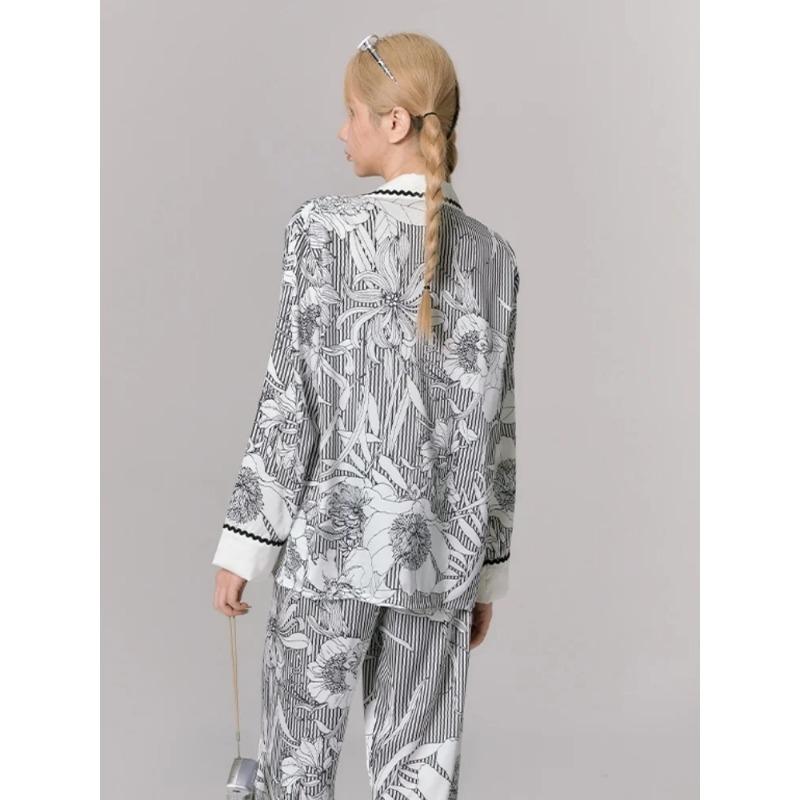 Pajamas for Women Autumn Ice Silk Long Sleeve New Women's Home Clothes Spring and Autumn