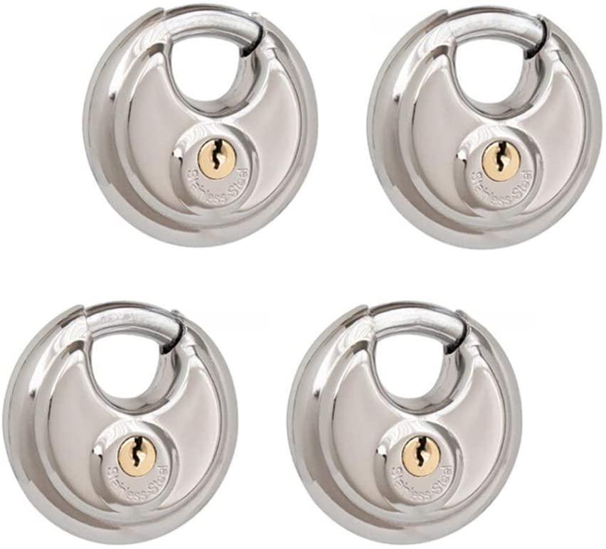 4 Disc Padlock Stainless Steel Lock with Key 2 3 4 in.Wide 3 8 in. Diameter Shackle Discus Lock for Storage Unit Sheds Garages and Fence