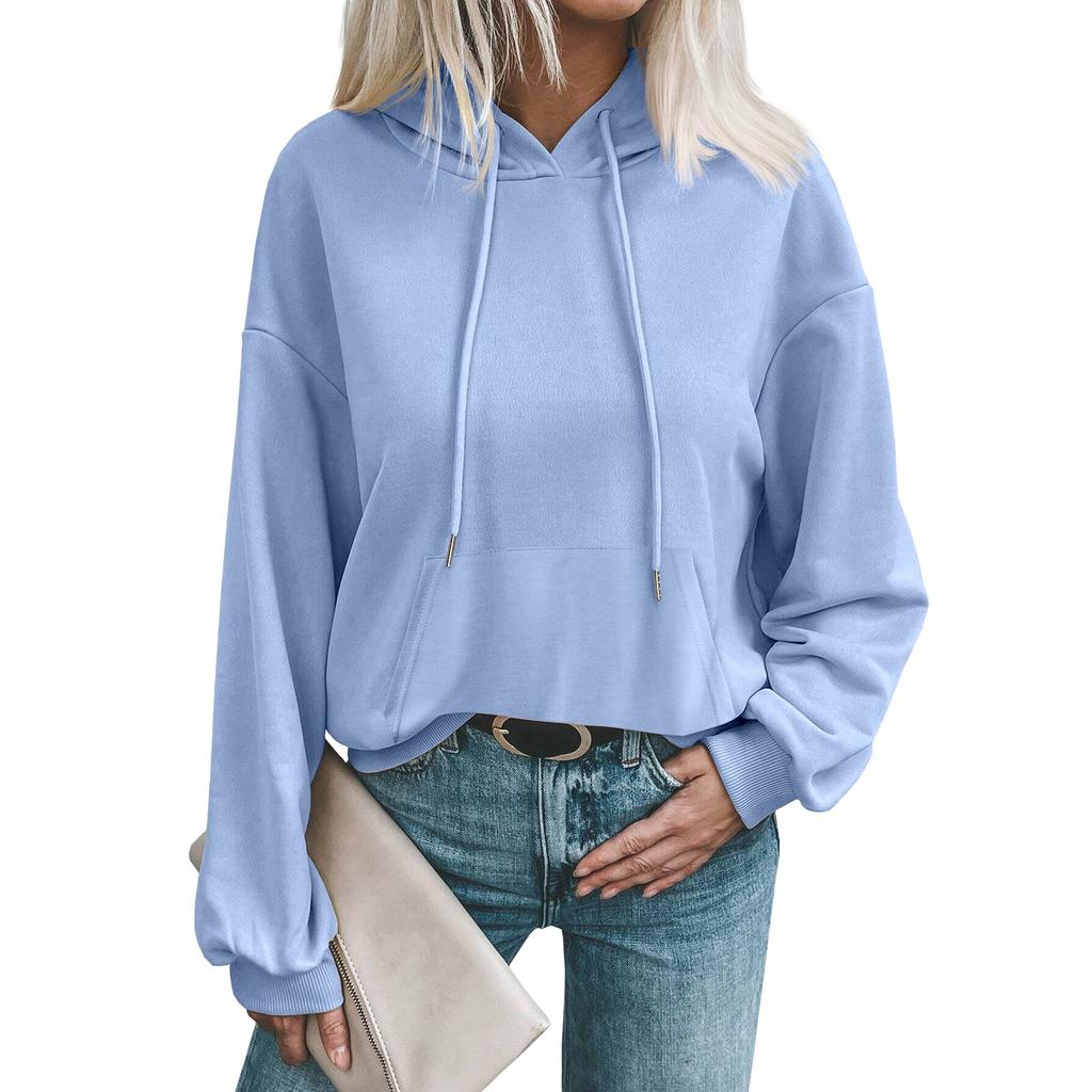 Damski Modny Jesienno-Zimowy Jednolity Kolor Casualowy Luźny Sweter z Kapturem z Długim Rękawem