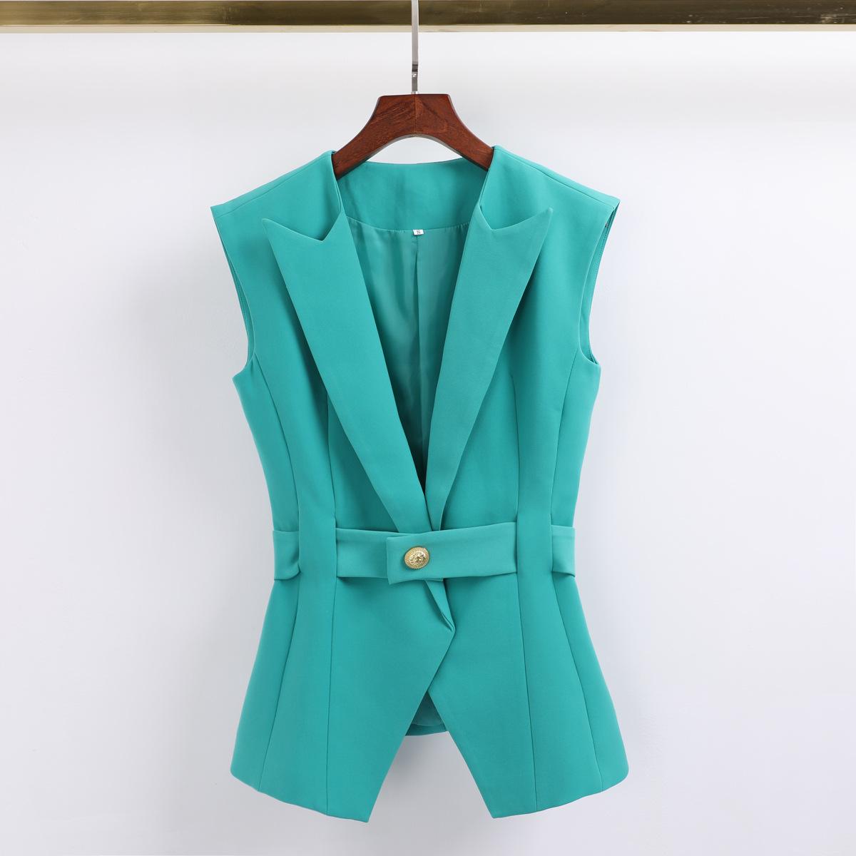 Summer New Fashion High Sleeveless Slim Temperament Commuter Women s Suit Vest Women s Vest S озеро синий