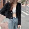 Spring Autumn Women V-neck Imitation Mink Fur Soft Mohair Knitted Sweater Cardigan Coat Short Top