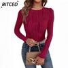 Women's Fashion Casual Solid Color Print Long Sleeve O Neck Blouses & Shirts