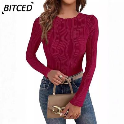 Women's Fashion Casual Solid Color Print Long Sleeve O Neck Blouses & Shirts