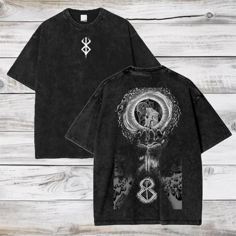 T-shirt Anime Berserk Hip Hop Streetwear T-shirt Guts T-shirt Lavato Estate Uomo Casual Larga Manica Corta Harajuku