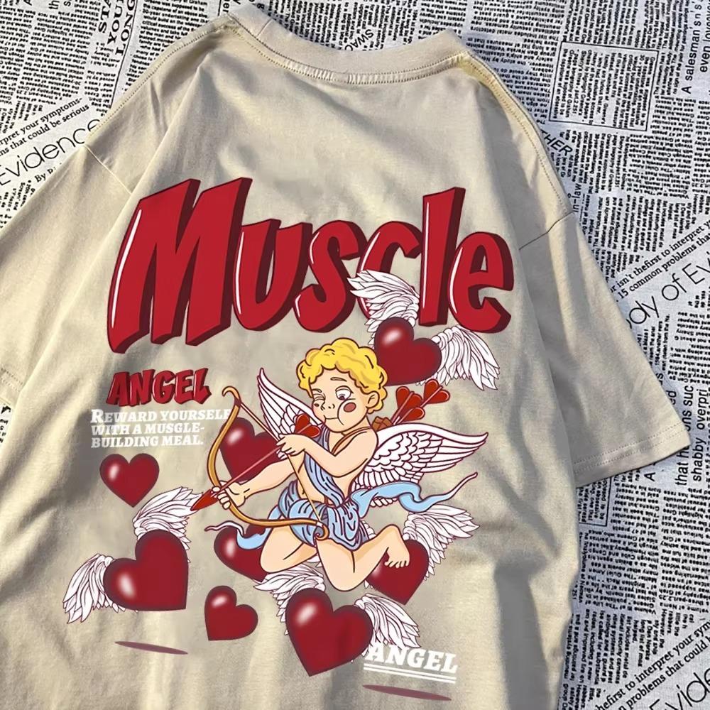 Angels Shoot Arrows At Love Men Women T-Shirt Street Crewneck T Shirts Hip Hop Cotton Summer Top Loose Breathable T Shirt Couple