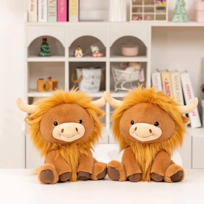 Fluffy Highland Cow Stuffed Animal Soft Cuddly Scottish Cow Plush Toy Cute Farm Animal Plushie For Home Decor Hugging Pillow