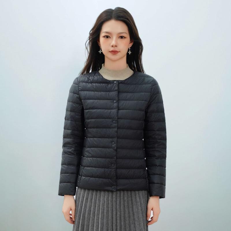 Women's new national standard 90 fleece new solid color women's clothing round neck V neck simple long sleeve down jacket