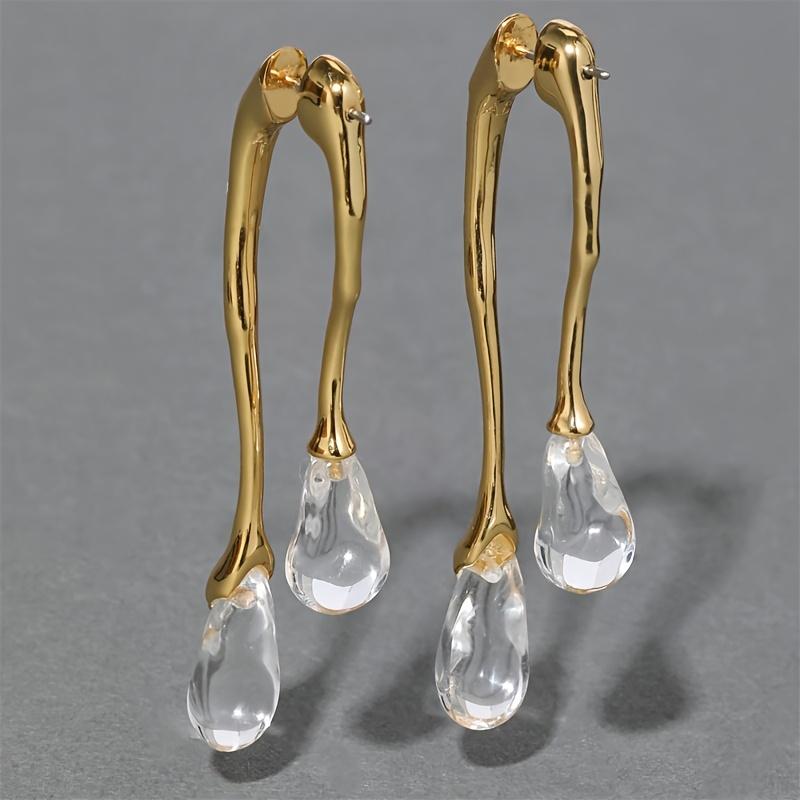 1 Pair of Fashionable Metal Party Banquet Gathering Teardrop-shaped Irregular Stylish  Transparent Earrings Accessories золотистый
