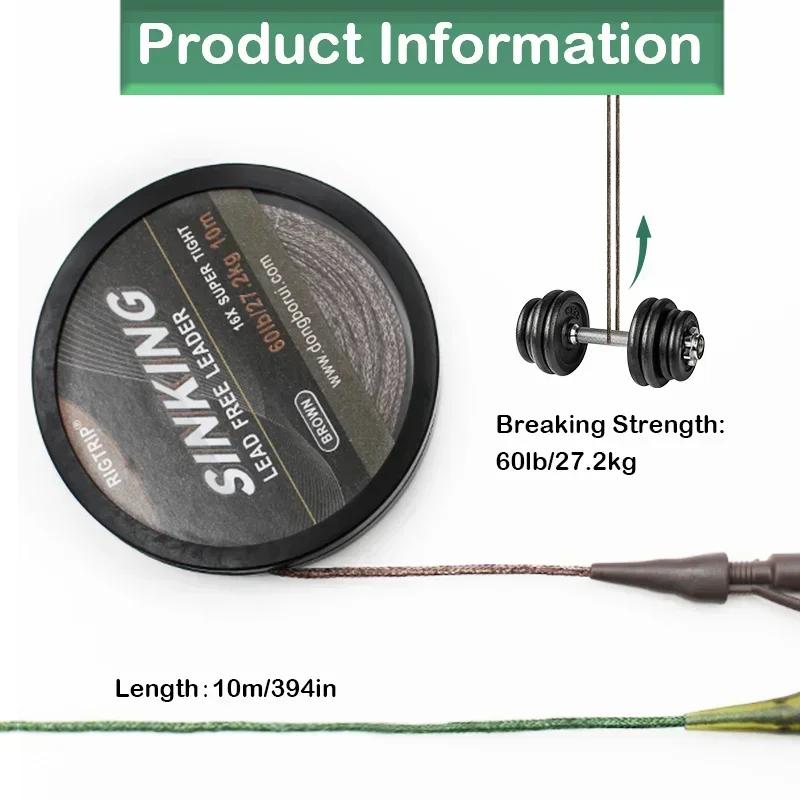 10m/60lb Carp Fishing Line Lead Free Leader 16X Super Tight PTFE Fiber For Carp Rig Chod Helicopter Rig Carp Coarse Fishing Line