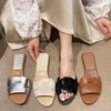 Large Size Flat Bottom Trend One-character Slippers Women's New Cross Solid Color Fashion Slippers