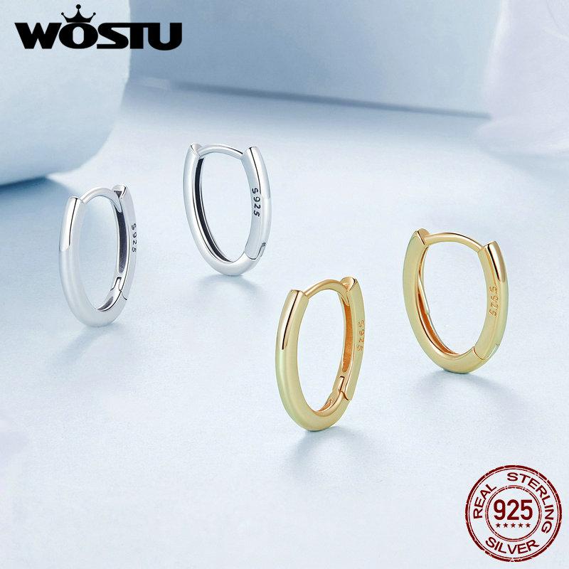 WOSTU 925 Sterling Silver Geometric O-shaped Oval Hoop Earrings For Women Female Simple Weddomg Jewelry Party Accessories Gift