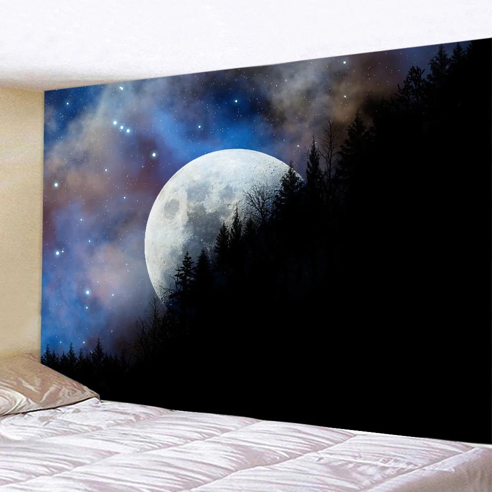 Mystery Starry Sky Tapestry Hippie Wall Hanging Forest Tree Jungle Moon Tapestrie Room Decor Aesthetic for Living Room Bedroom