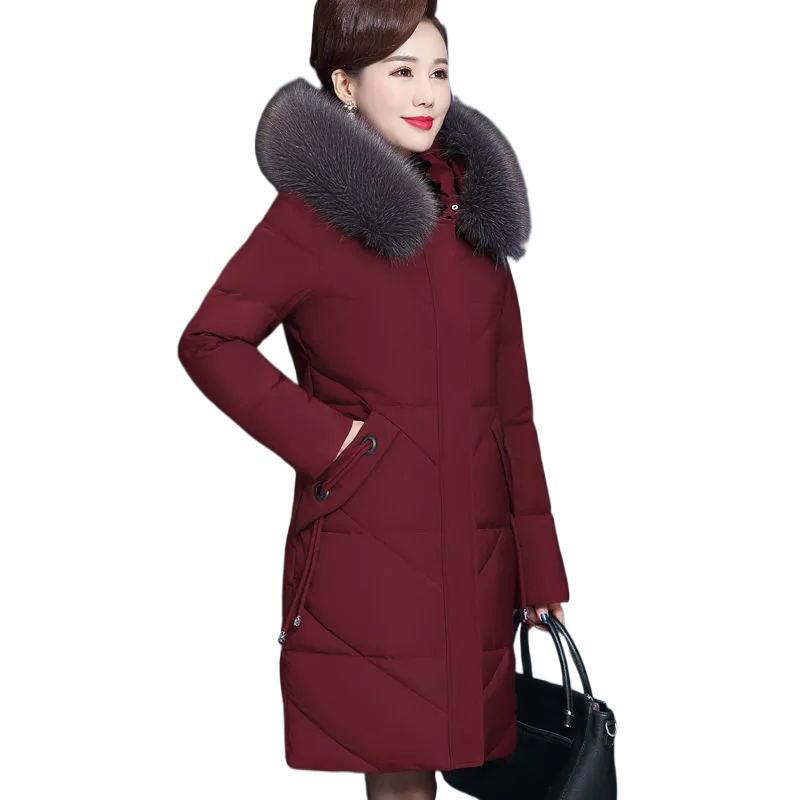 Winter Clothing Middle-aged and Elderly Down Jackets Women's Medium and Long Large-size Mother Clothing Thin Fox Big Fur Collar Jacket Winter