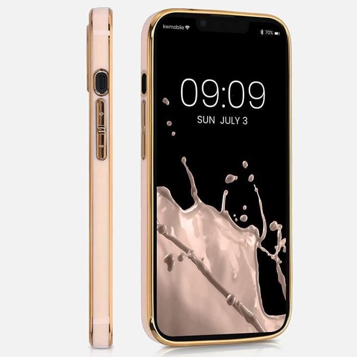 Coque de protection - Rose - pour iPhone 12 Pro Max - Souple - Bordure Or - Antichoc