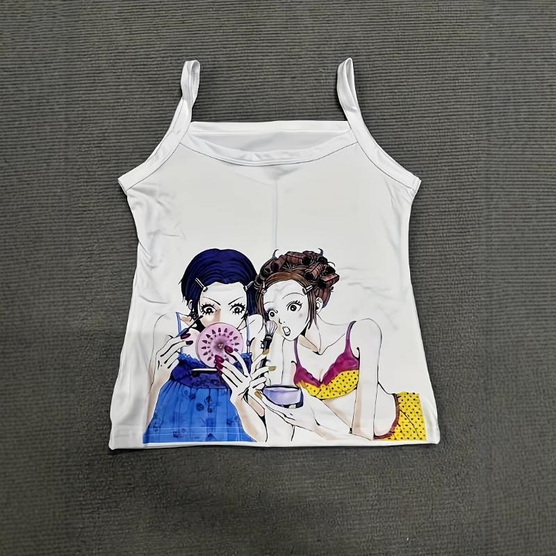 

Европейская и американская летняя майка Y2K с рисунком из мультфильмов, сексуальная обтягивающая M белый