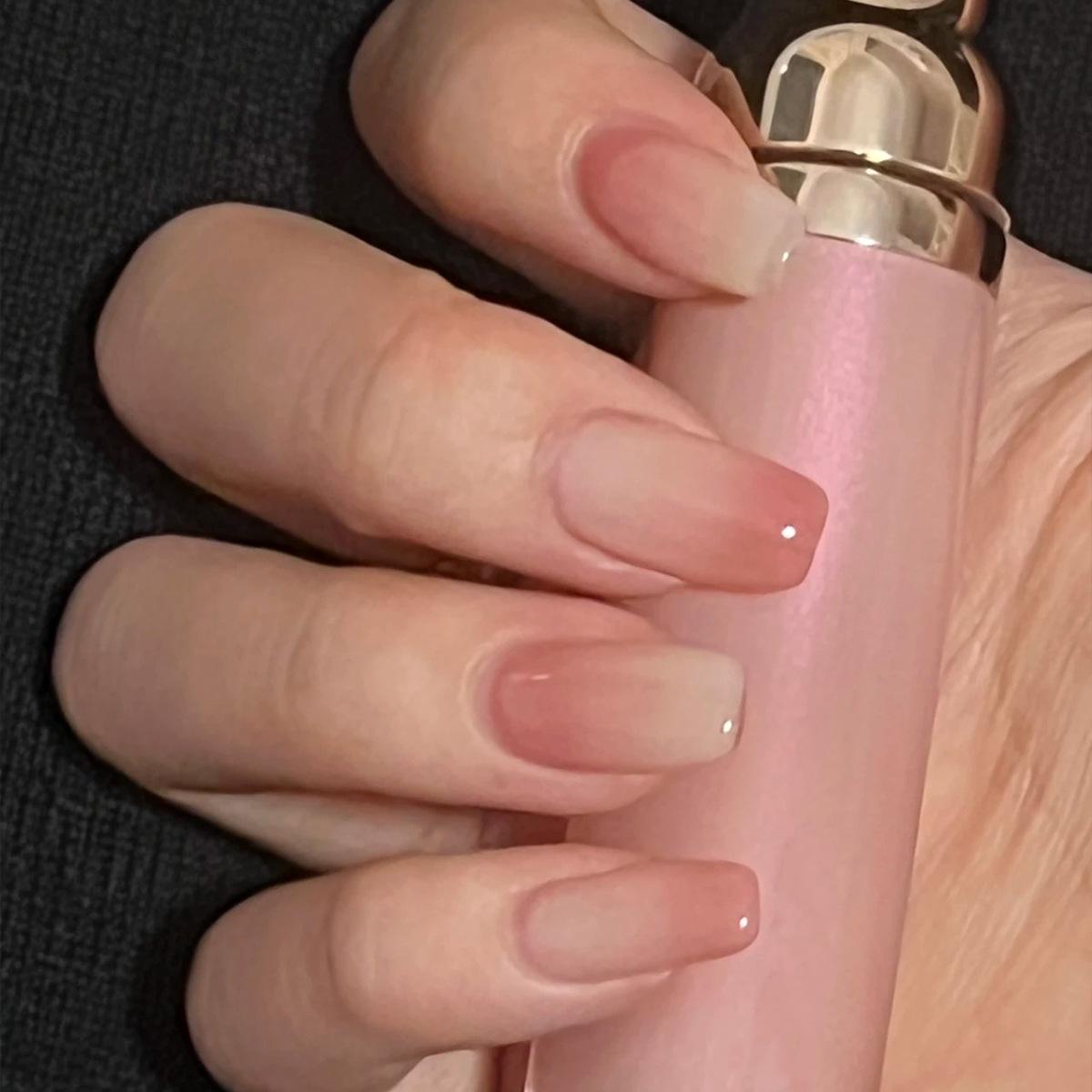 

High-End Rectangular Wearable Nail Tips - Sweet Blush Gradient False Nails
