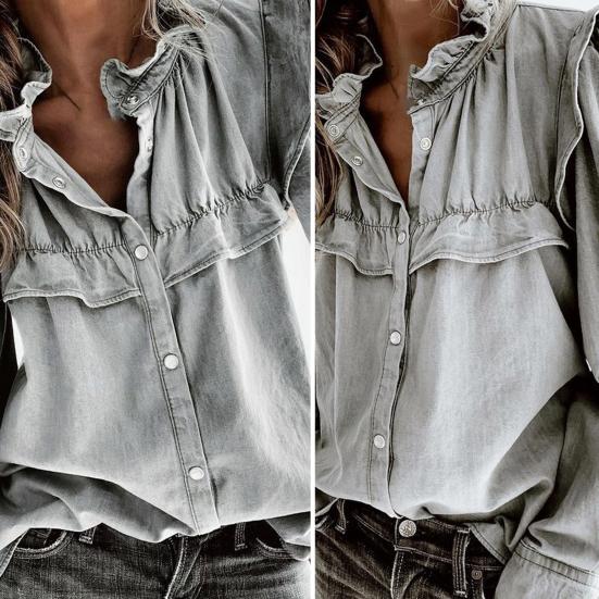 Dámská jednořadová halenka s límečkem typu "panenka", pohodlná, podzimní jarní módní halenka, dámské oblečení