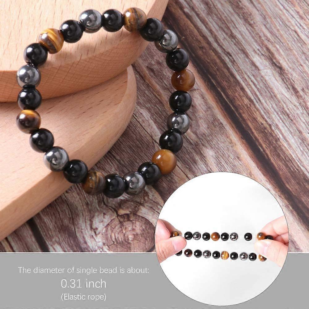 Beads Bracelet Triple Protection, 2 Pack 8 Mm Tigers Eye Bracelet Hematite Beads & Black Obsidian Balance Bracelet