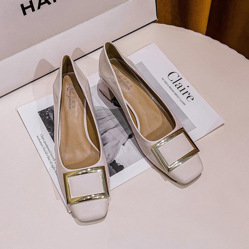 Square Head High Heels Women's Thick Heel 2025 New Patent Leather Burgundy Middle Heel Shoes Spring and Autumn French Niche Square Head Single Shoes