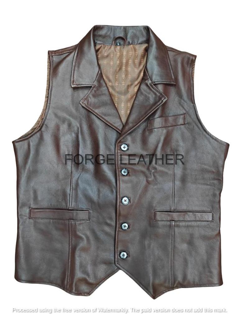 Lammfäll Herrvästkappa Handgjord Läderknapp Brun Westernknapp Mjuk