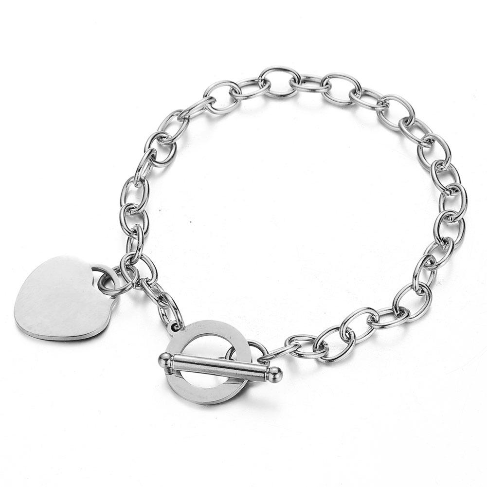 Gold Heart-Shaped Stainless Steel Engraved OT Buckle Bracelet