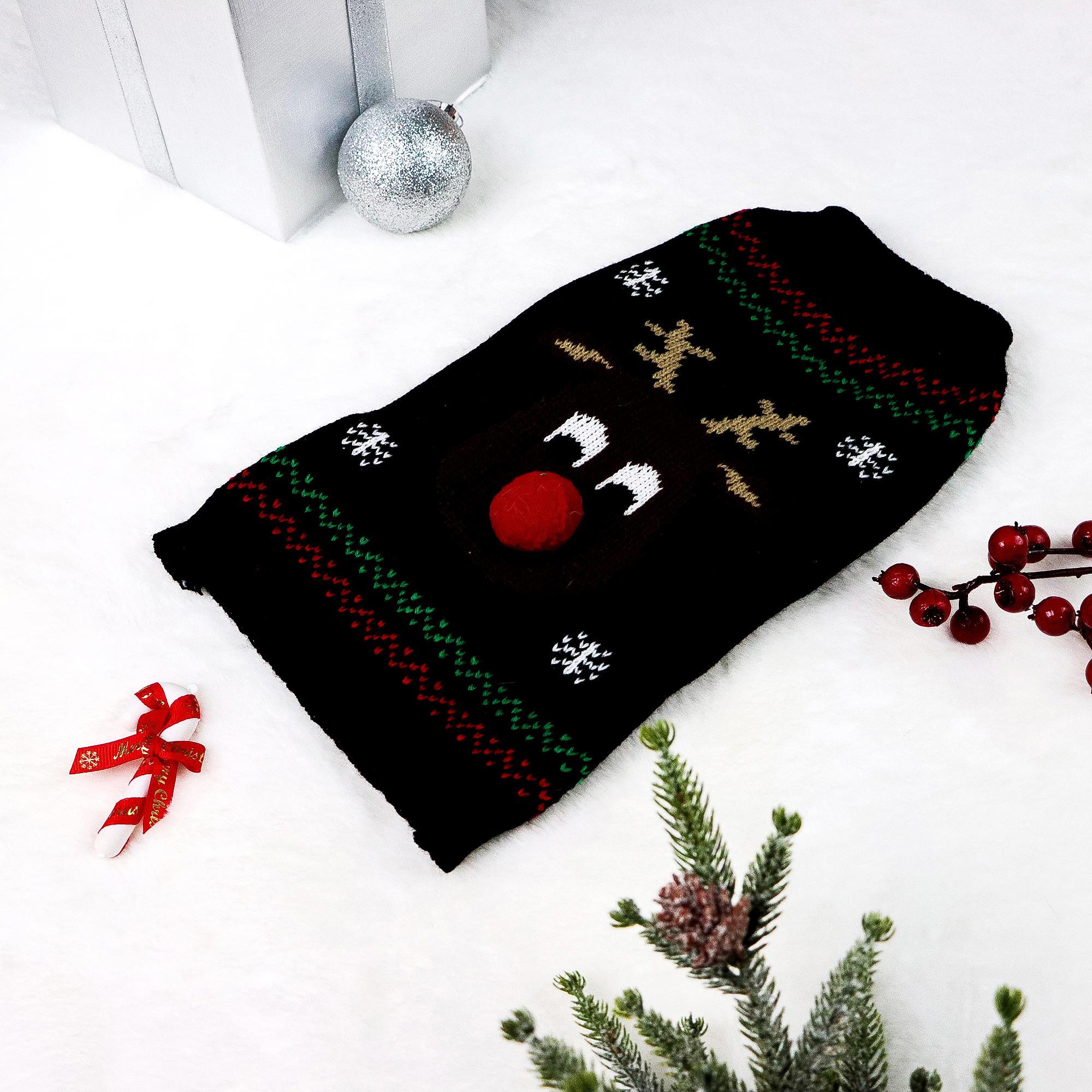 

Small Dog Sweater Pet Elk Christmas Sweater Clothes with Fuzzy Pompom for Dogs Cat Pet for Winter Christmas Holiday Breathable S XXS чёрный