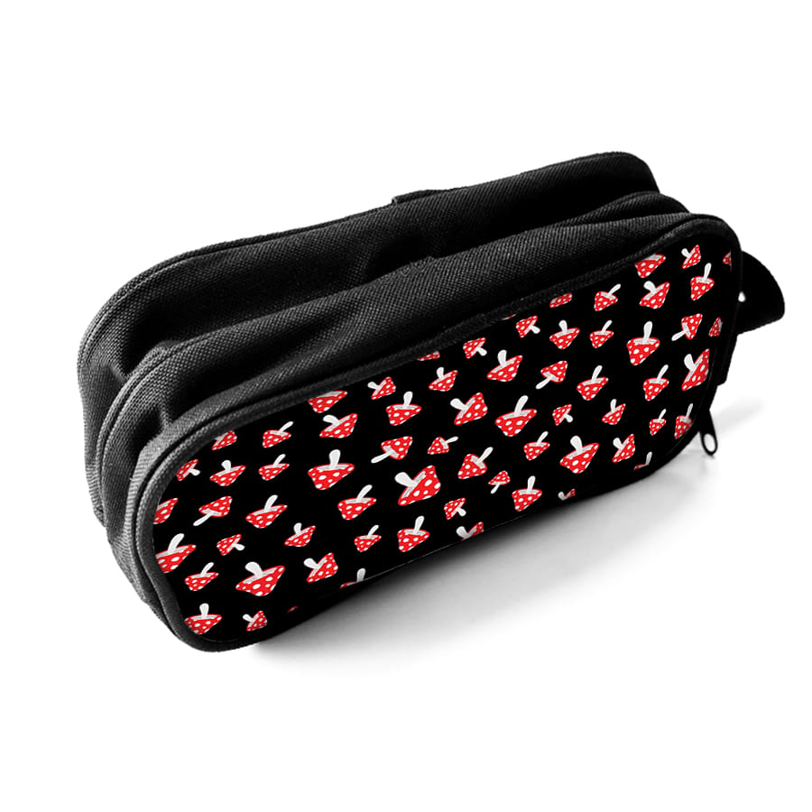 Mushroom Black Double Layered Pencil Case With Handheld For Boy And Girls Best Gift 2D Cartoon School Pencil Bag For Children