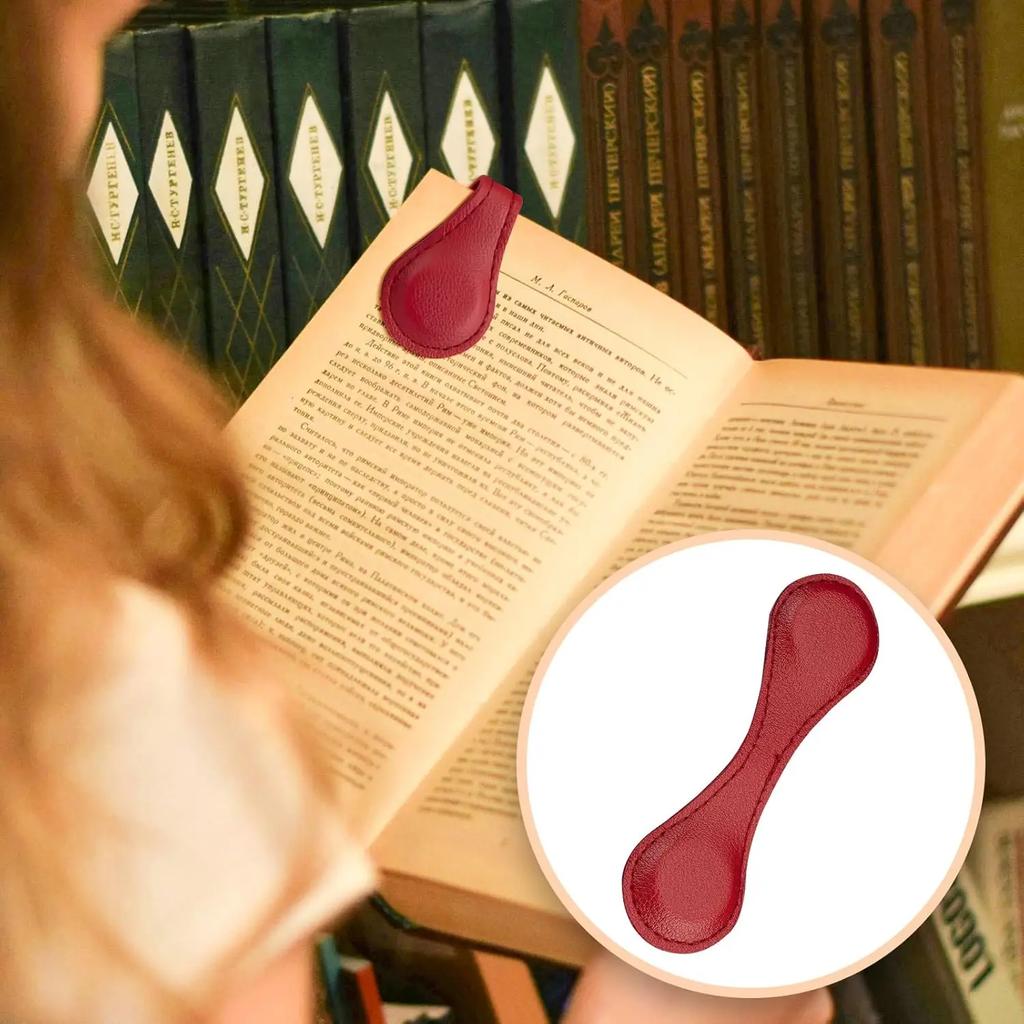 Vintage Magnetic PU Leather Bookmark Handmade Double Sided Charm Decorative Hanging Accessory for Bookworms Reading Gifts