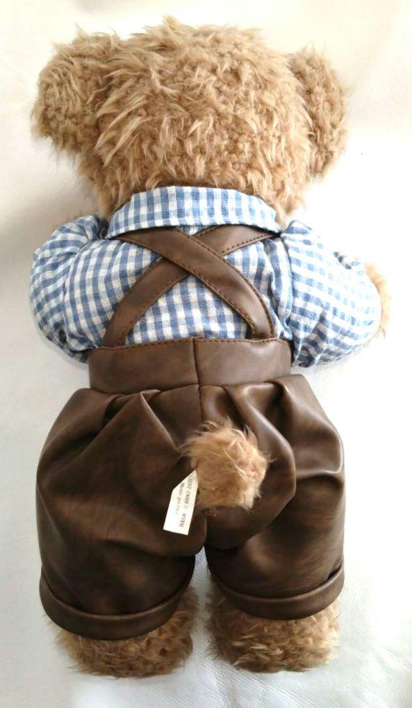 [USED] Teddy bear in Oktoberfest costume: gingham shirt and overalls