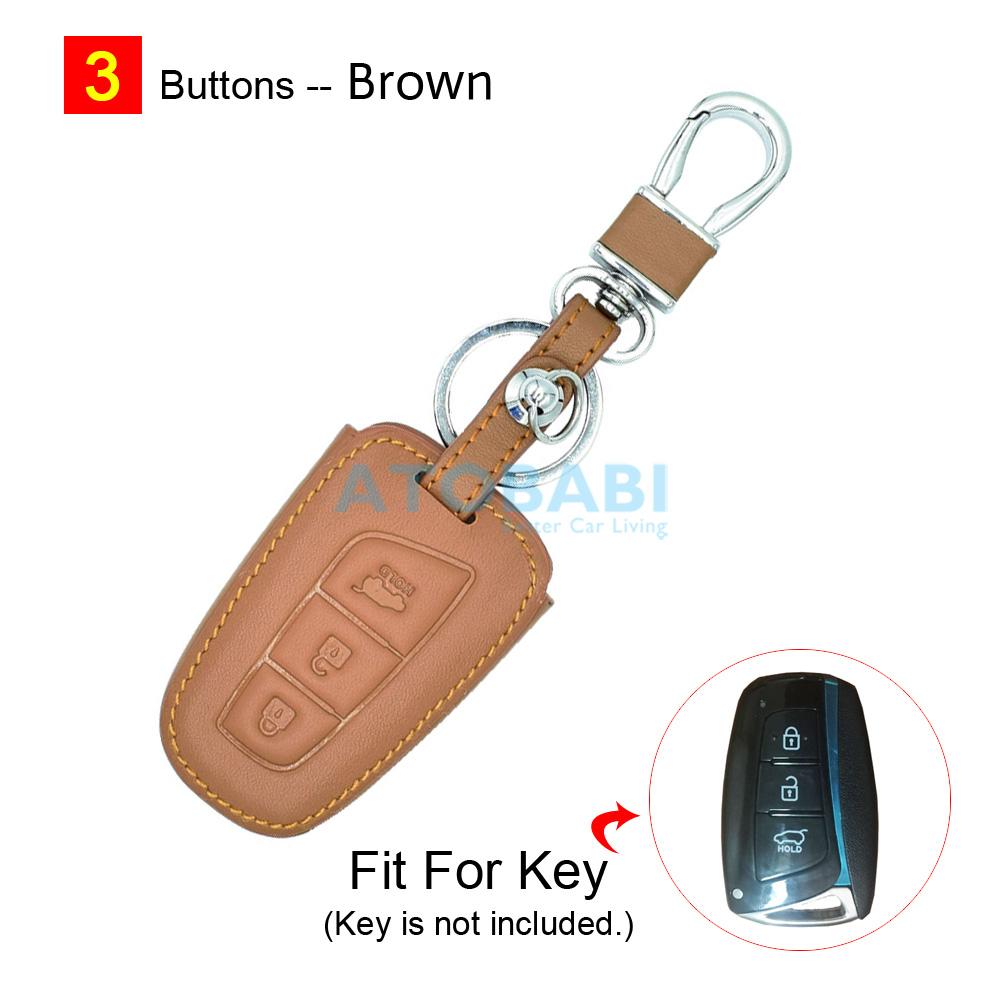 Leather Car Key Cover Bag For Hyundai Santa Fe Sport Equus Genesis Sedan Azera Grandeur Remote Fobs Shell Case Auto Accessories