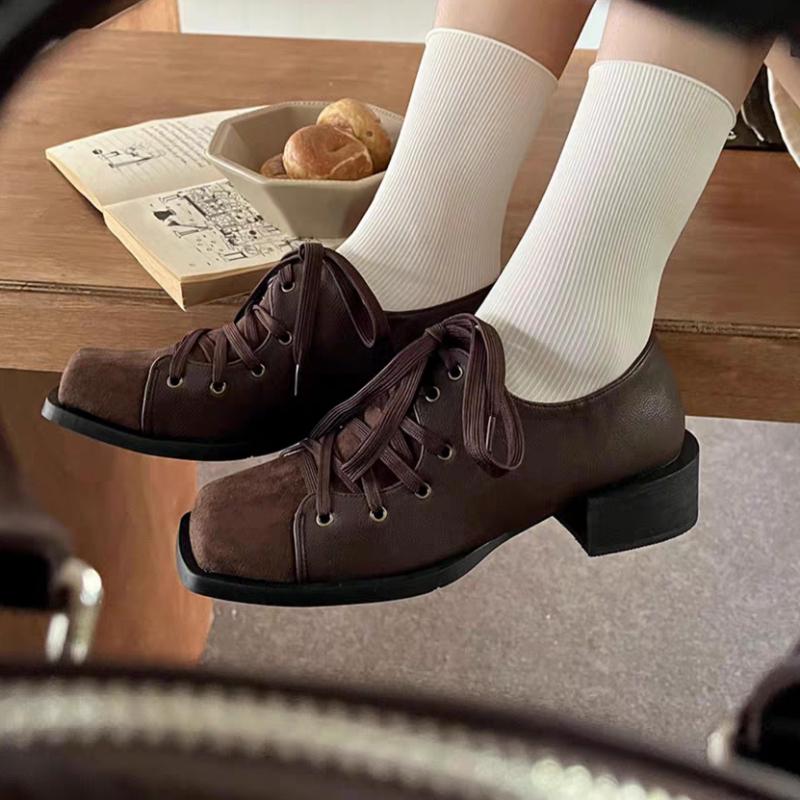 Fashion New Women Heeled Shoes Elegant Square Toe Chunky Loafers Designer 2025 Winter Office Shoes Casual Woman Sneakers Lace Up Zapatos