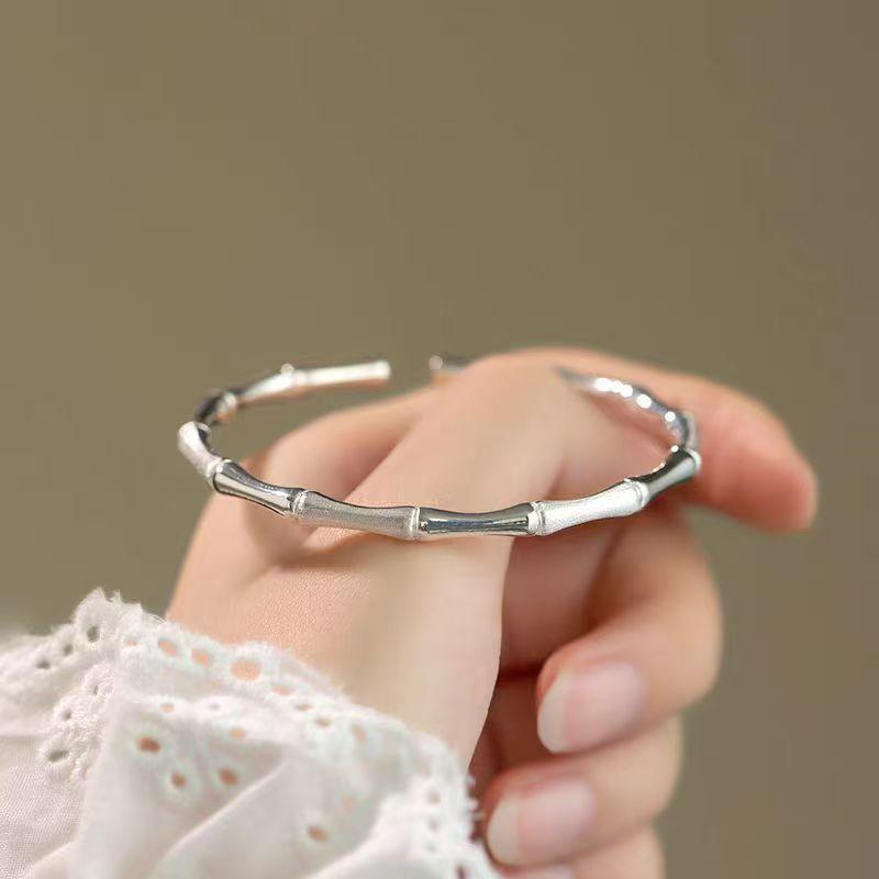 European and American Bamboo Bracelet Women's Titanium Steel Bracelet Adjustable Stainless Steel Bracelet Advanced Sense Opening Bracelet Simple