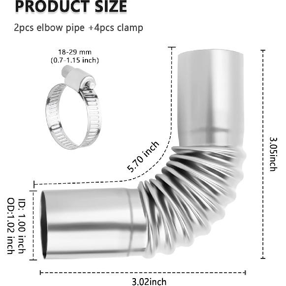 2PCS Air Parking Diesel Heater Exhaust Pipe,Stainless Steel 24Mm Flexible Exhausts Pipe With Clamps,Diesel Heater Accessories Generator Exhaust