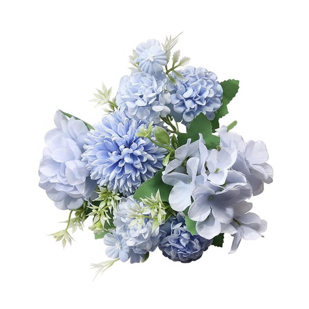 

Multicolor Hydrangea Artificial Flowers Silk Petals Green Leaves Simulation Peony Dandelion Bouquet Photo Props 5 Forks