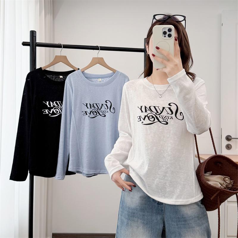 2026 Spring Plus Size Women's Long Sleeve Printed Round Neck Casual T-shirt