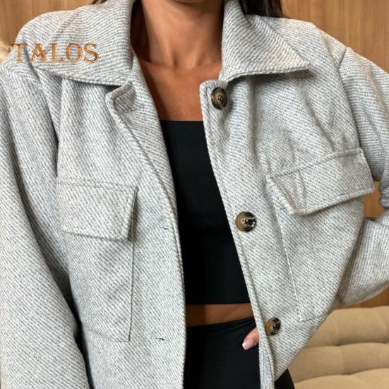 Осень-зима Женская куртка с отложным воротником в английском стиле — фото 6