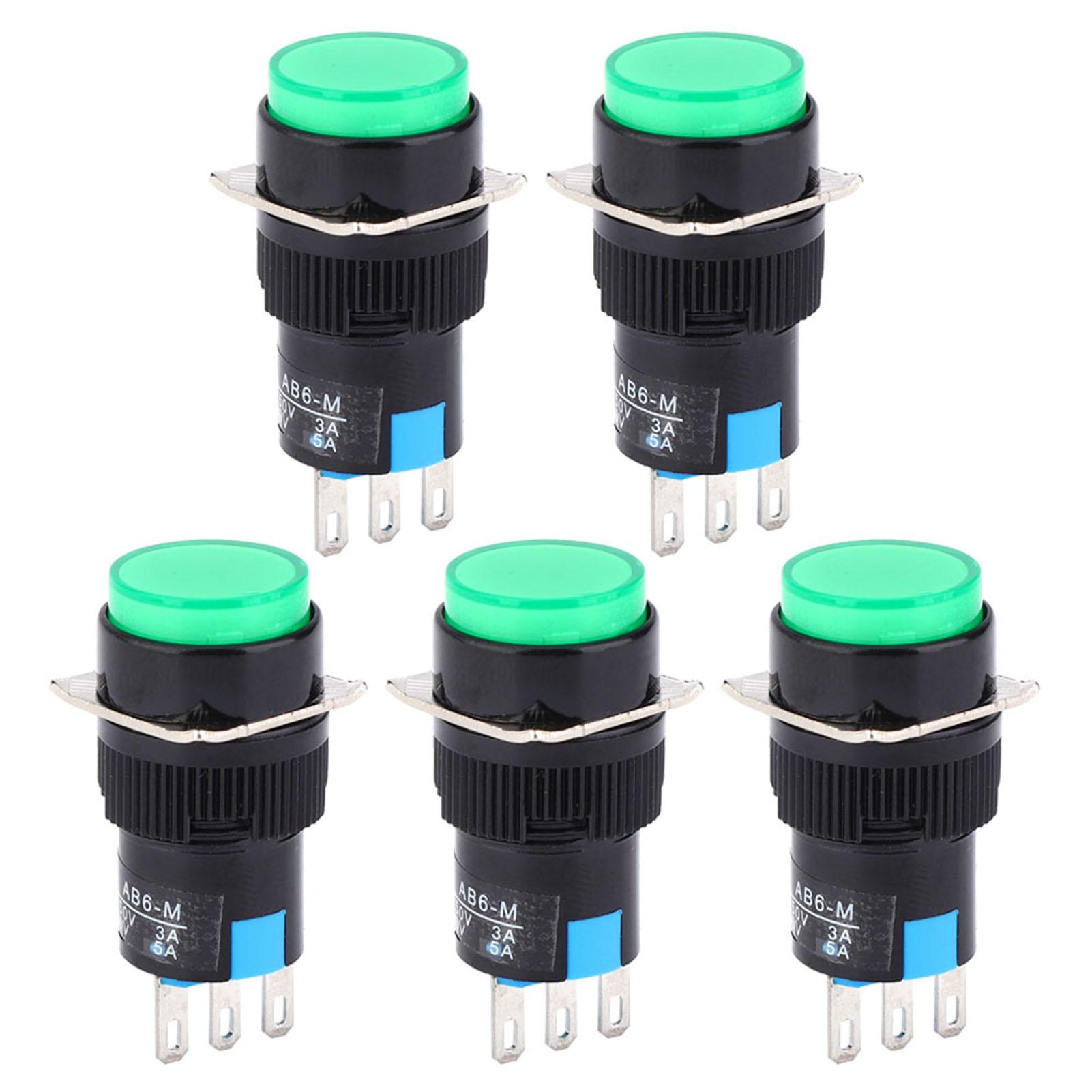 

5PCS Momentary Push Button Switch LA1611AB6M AC 250V 3A DC 30V 5A Round Button Switch