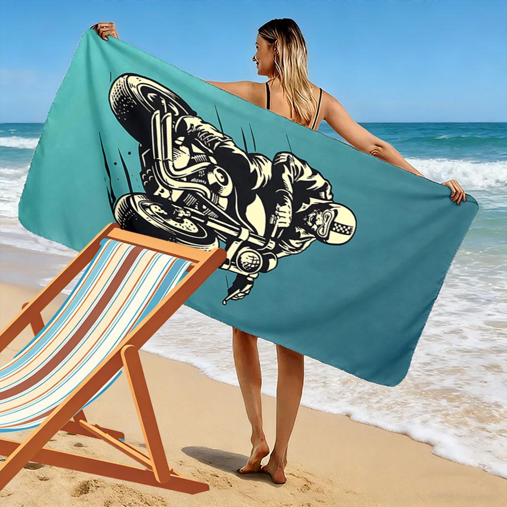 Biker Illustration Beach Towel Beach Towel Quick-drying for Travel Outdoor Sports Jogging Beach and Swimming