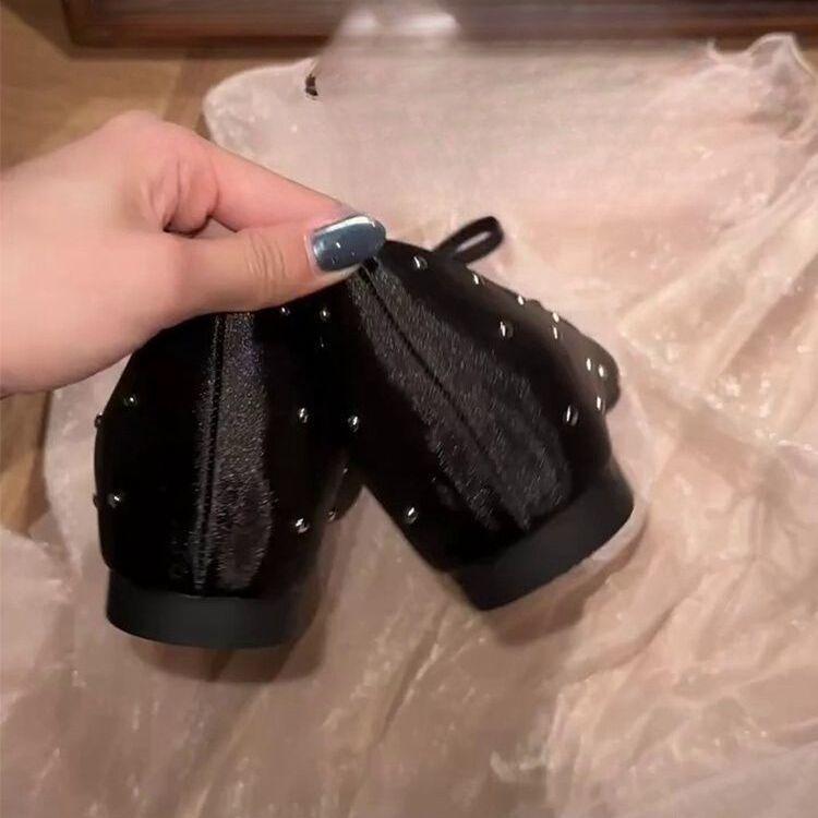 Vielseitige Mary Jane Damenschuhe mit flachem Ausschnitt im Feenstil mit Schleife, Herbst 2025, Höhe erhöhend, spitz, Strass, weiches Leder, dicker Absatz, Einzelne Schuhe