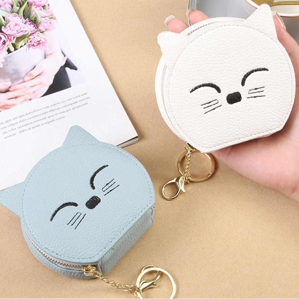 PU Leather Pu Cosmetic Bag Keychain Mini Storage Bag Practical Cat Shape Makeup Bag  Student